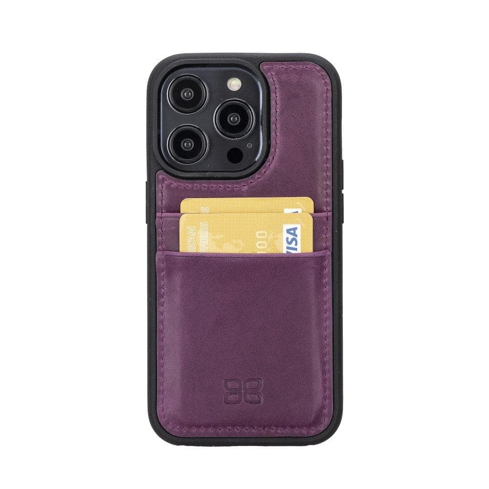 Coque arrière en cuir véritable pour iPhone 15 Plus (6,7") avec porte-cartes