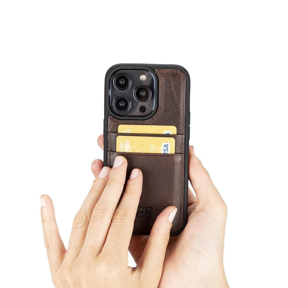 Coque arrière en cuir véritable pour iPhone 15 Plus (6,7") avec porte-cartes