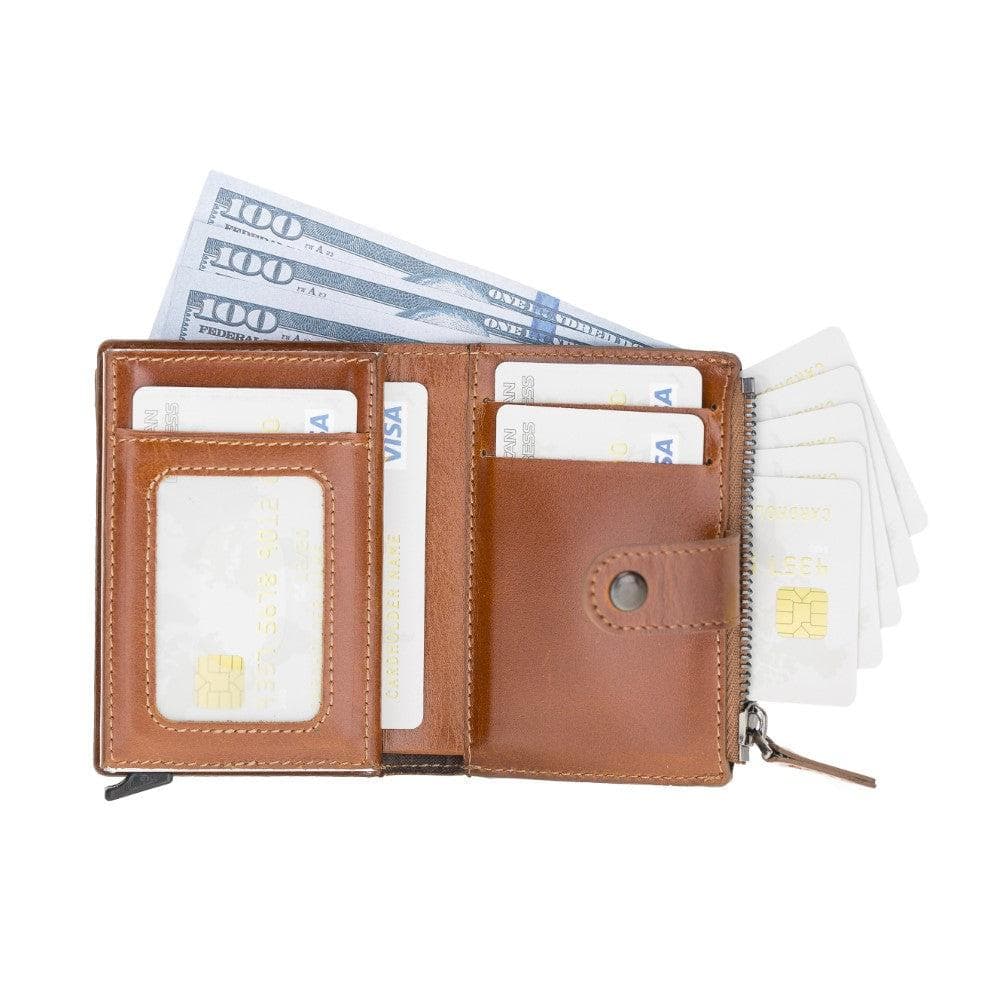Porte-cartes mécanique zippé en cuir véritable