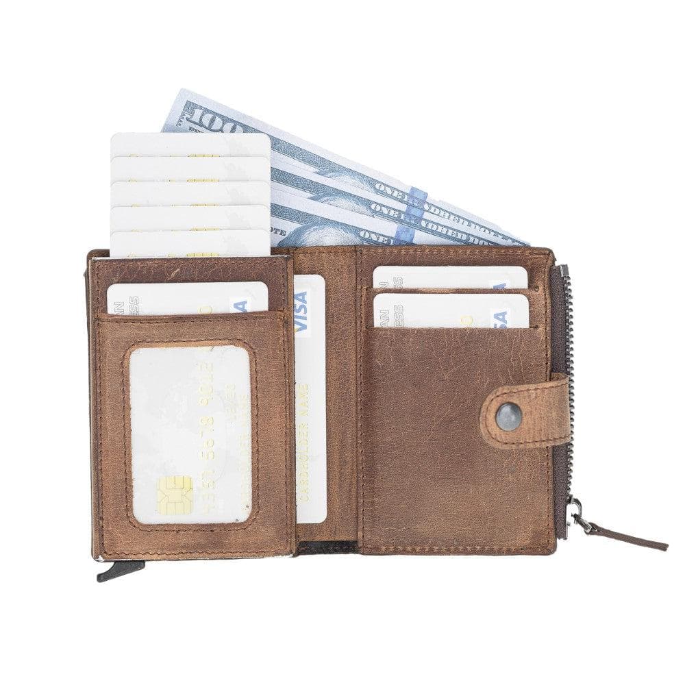 Porte-cartes mécanique zippé en cuir véritable