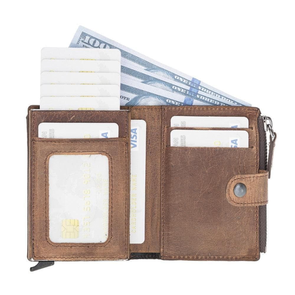 Porte-cartes mécanique zippé en cuir véritable