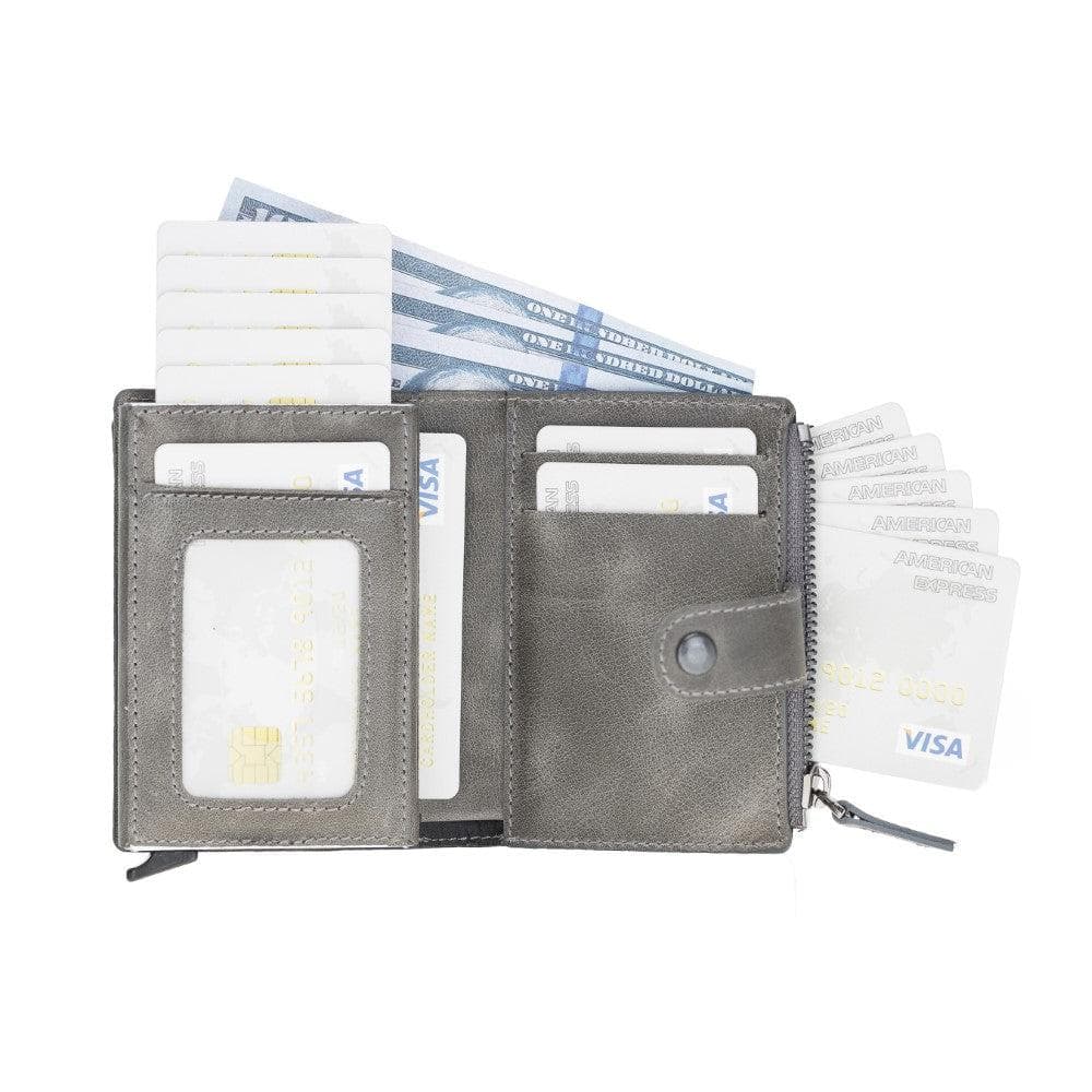 Porte-cartes mécanique zippé en cuir véritable