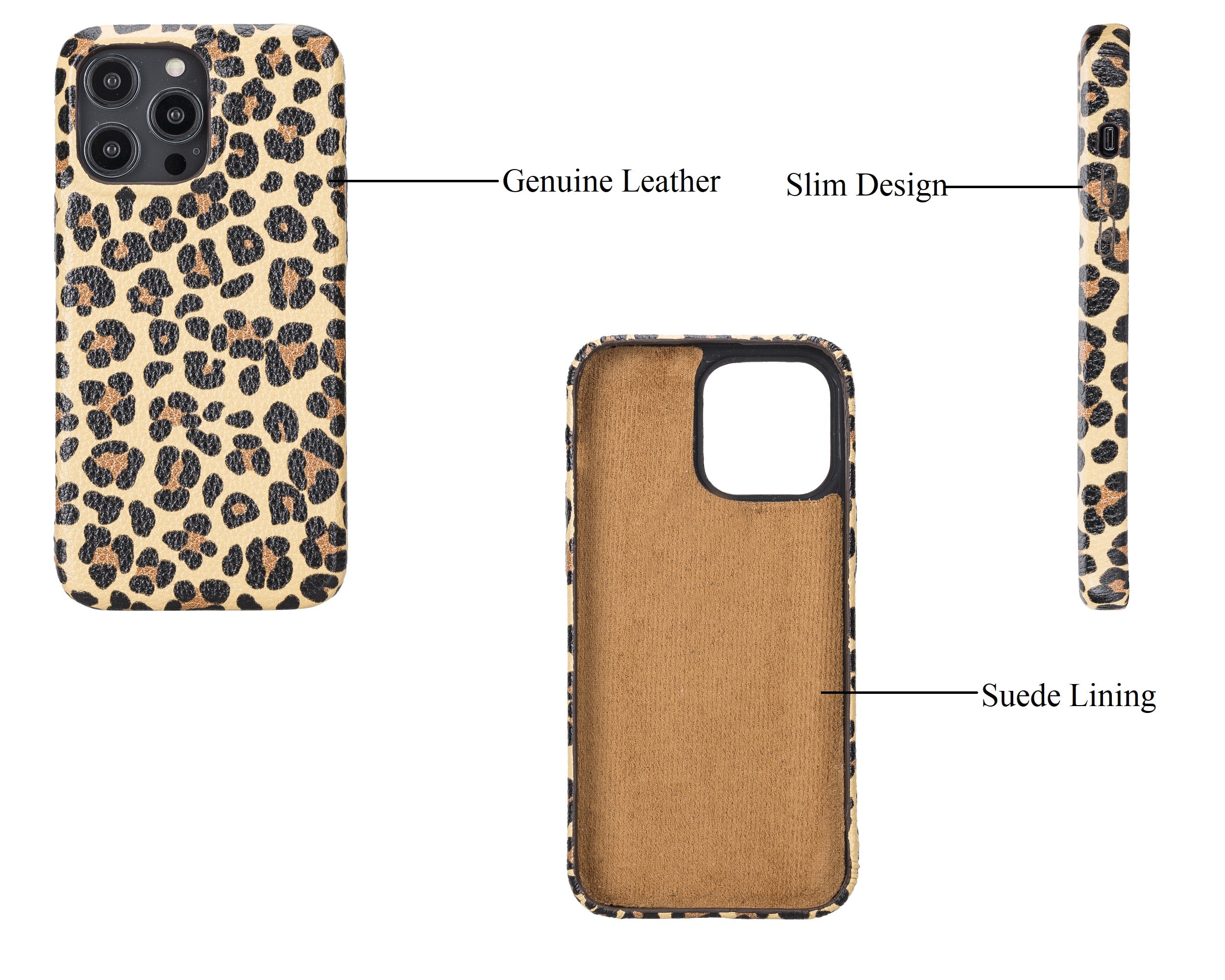 Coque arrière intégrale en cuir véritable pour iPhone 14 Plus (6,7") F360