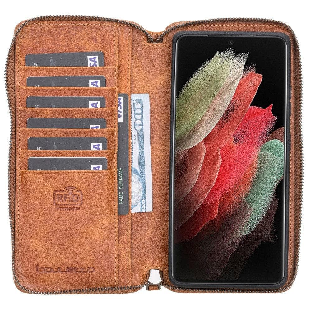 Samsung Galaxy S21 Series Genuine Leather Pouch Magic Wallet Detachable and Zipper Wallet Case