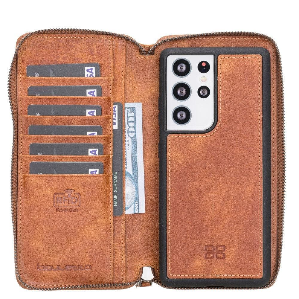 Samsung Galaxy S21 Series Genuine Leather Pouch Magic Wallet Detachable and Zipper Wallet Case