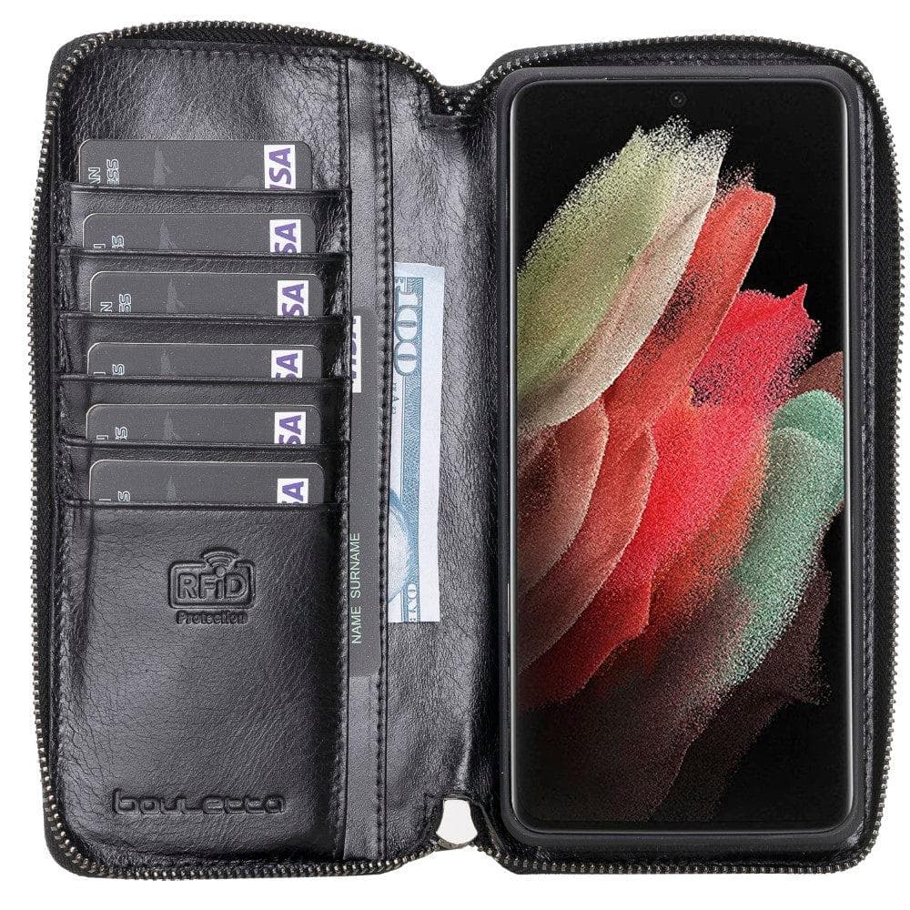 Samsung Galaxy S21 Series Genuine Leather Pouch Magic Wallet Detachable and Zipper Wallet Case