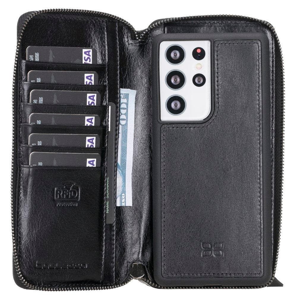 Samsung Galaxy S21 Series Genuine Leather Pouch Magic Wallet Detachable and Zipper Wallet Case