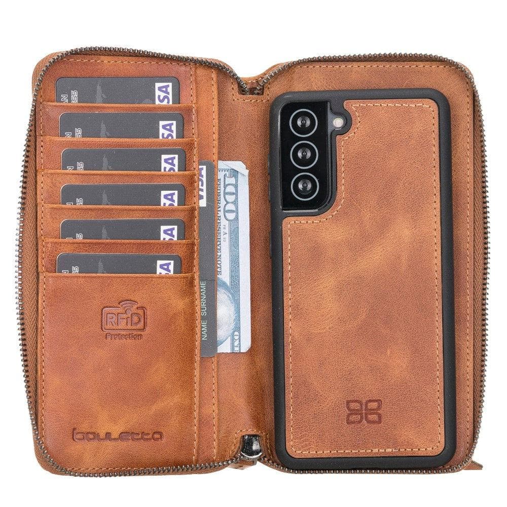 Samsung Galaxy S21 Series Genuine Leather Pouch Magic Wallet Detachable and Zipper Wallet Case