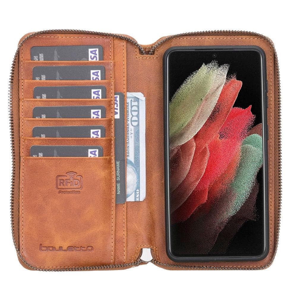 Samsung Galaxy S21 Series Genuine Leather Pouch Magic Wallet Detachable and Zipper Wallet Case