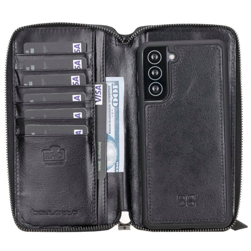 Samsung Galaxy S21 Series Genuine Leather Pouch Magic Wallet Detachable and Zipper Wallet Case
