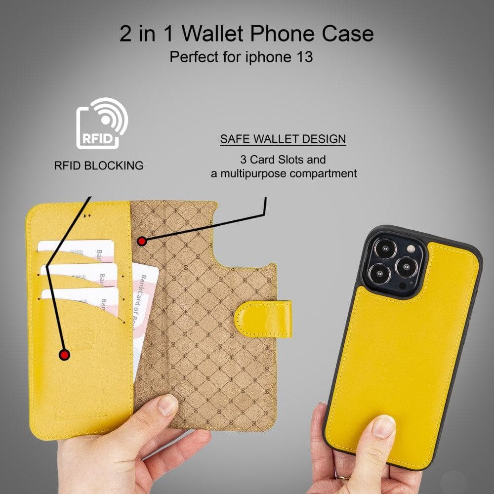 Étui portefeuille détachable en cuir véritable pour iPhone 13