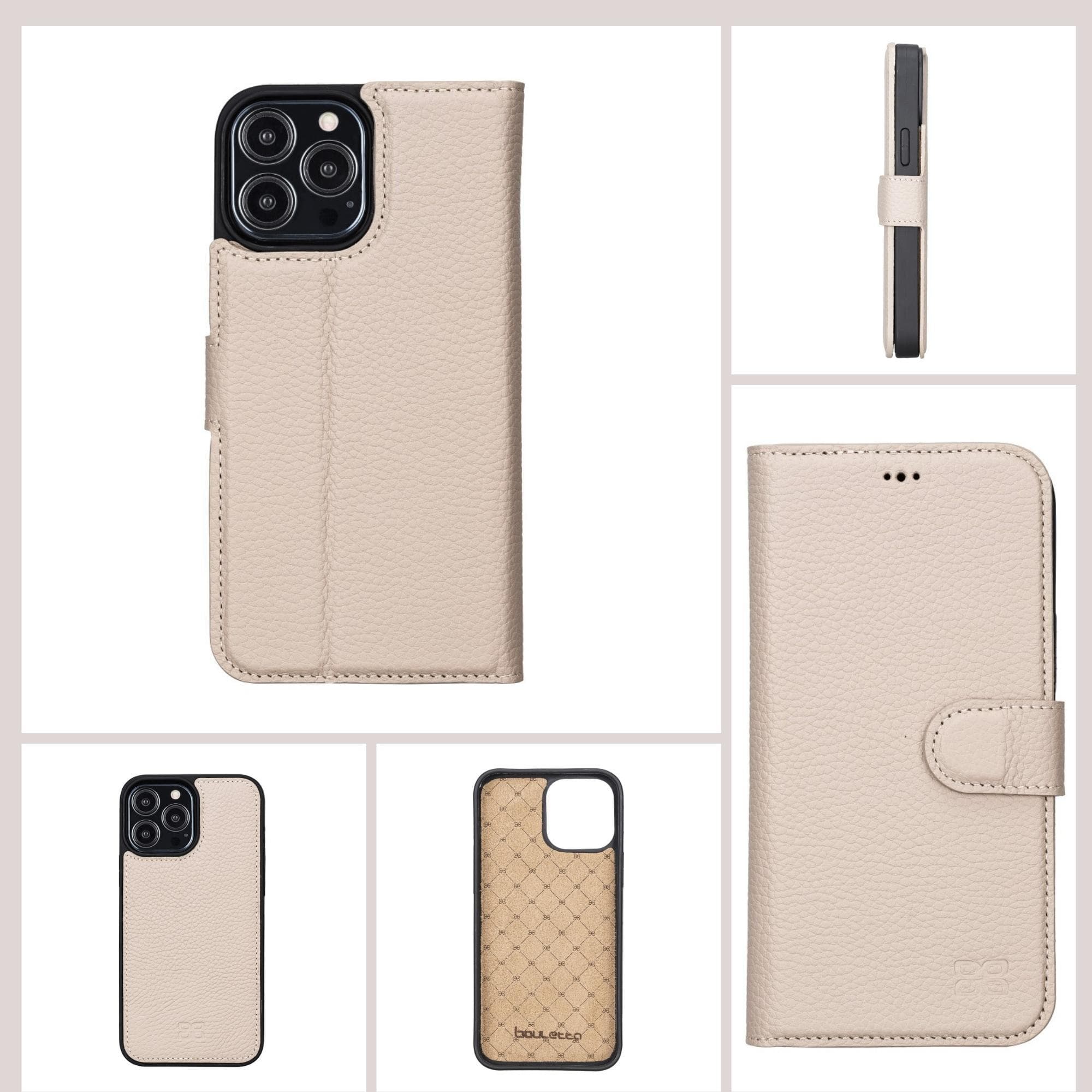 Étui portefeuille détachable en cuir véritable pour iPhone 13