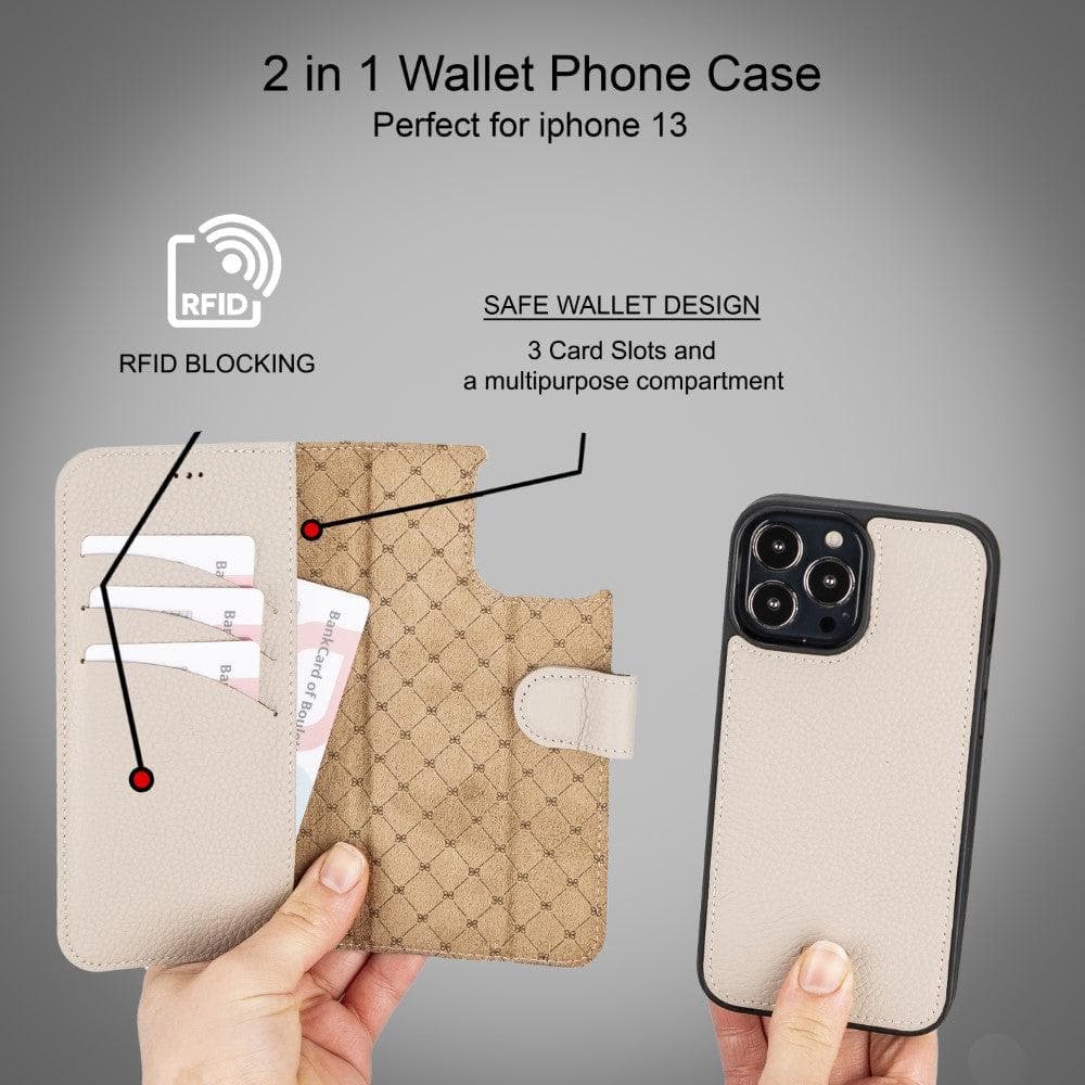 Étui portefeuille détachable en cuir véritable pour iPhone 13