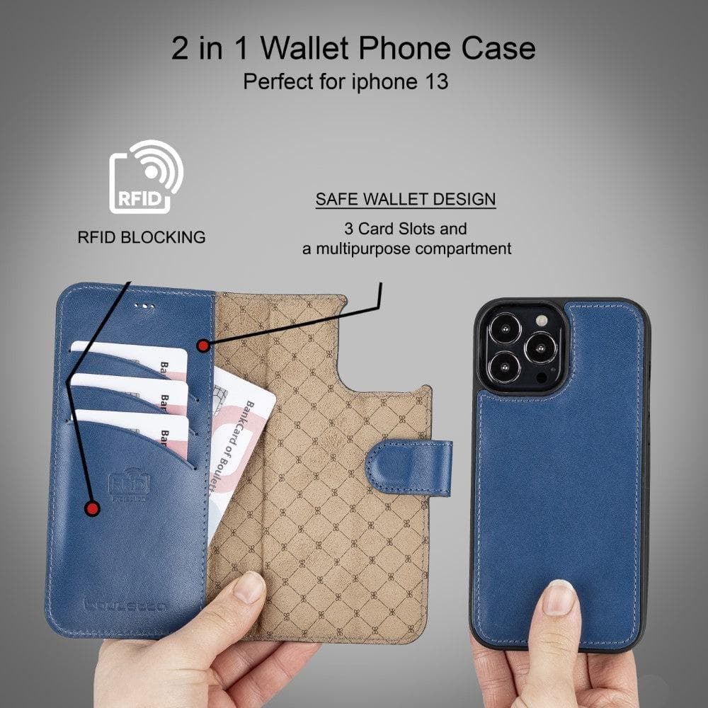 Étui portefeuille détachable en cuir véritable pour iPhone 13