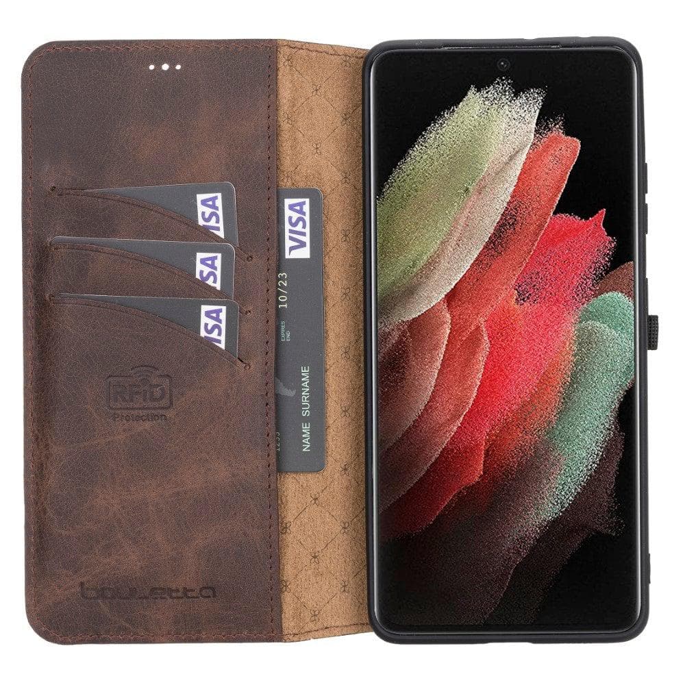 Samsung Galaxy S21 Series Genuine Leather Non-Detachable Wallet Cases