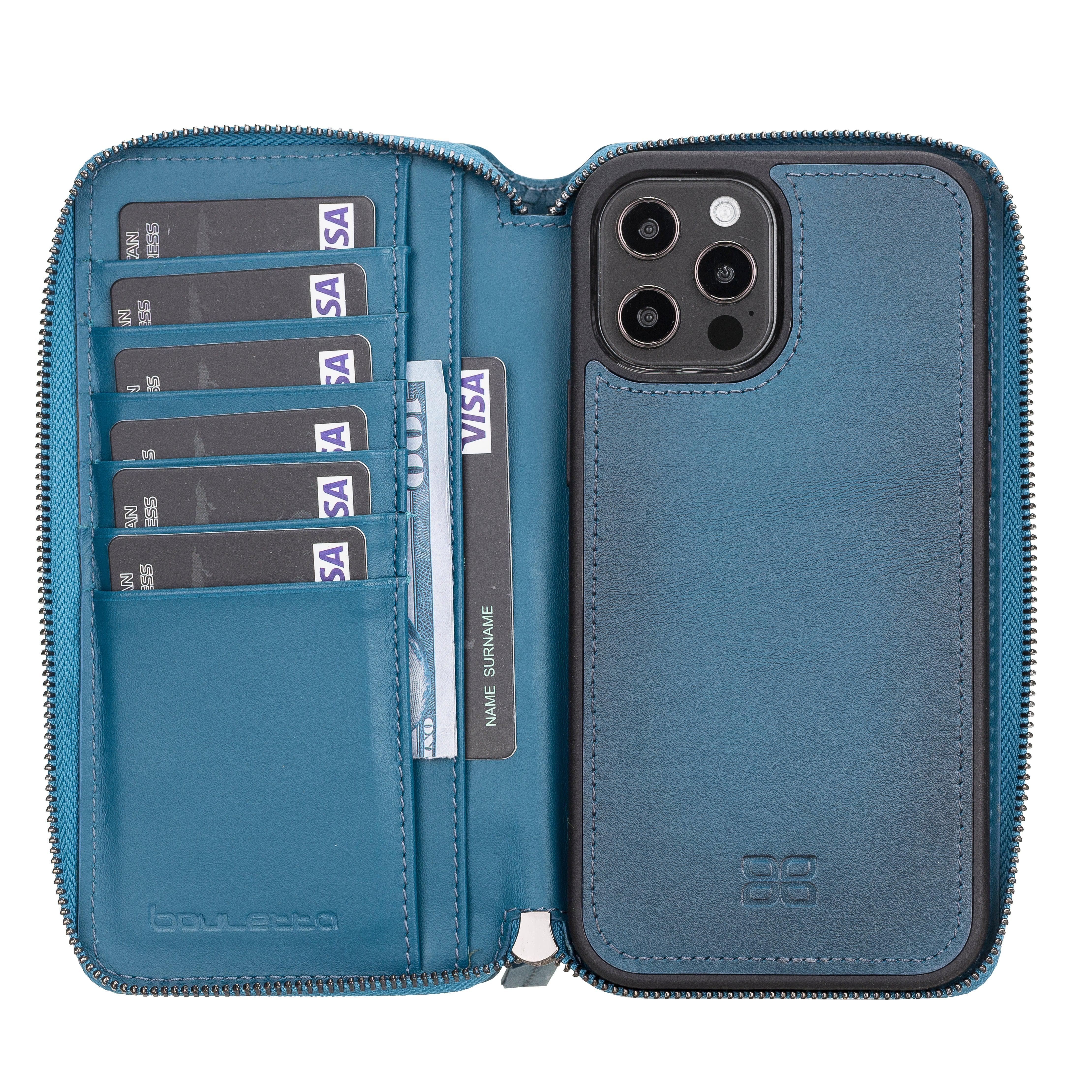 iPhone 12 Series Genuine Leather Detachable and Zipper Pouch Magic Wallet