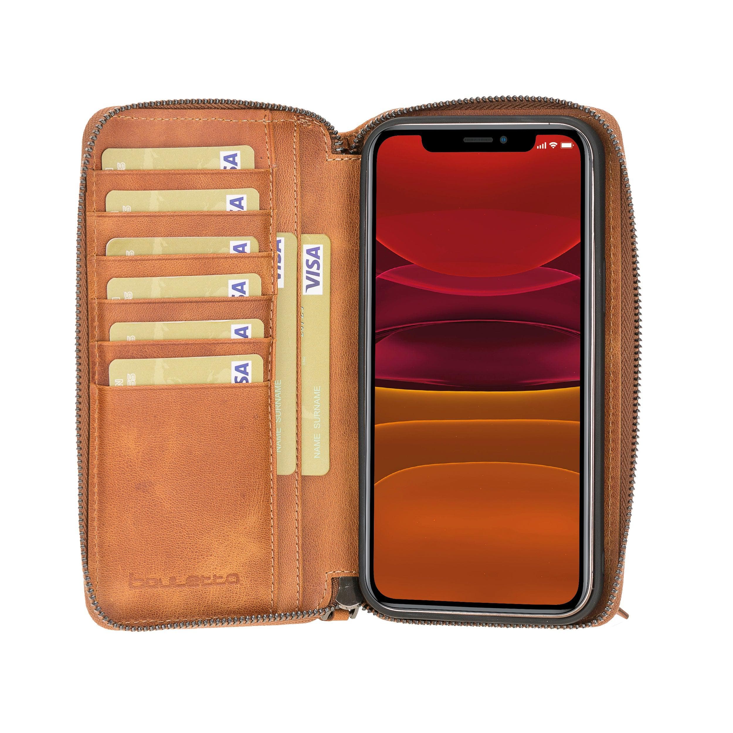 iPhone 12 Series Genuine Leather Detachable and Zipper Pouch Magic Wallet