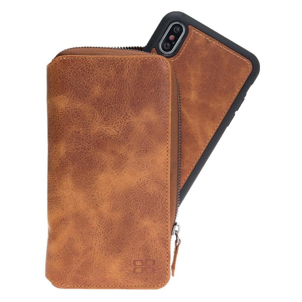 Apple iPhone X Series Genuine leather Pouch Zippered Detachable Wallet Case