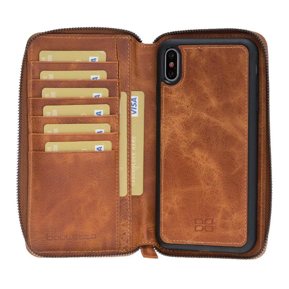 Apple iPhone X Series Genuine leather Pouch Zippered Detachable Wallet Case