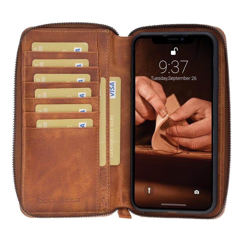 Apple iPhone X Series Genuine leather Pouch Zippered Detachable Wallet Case