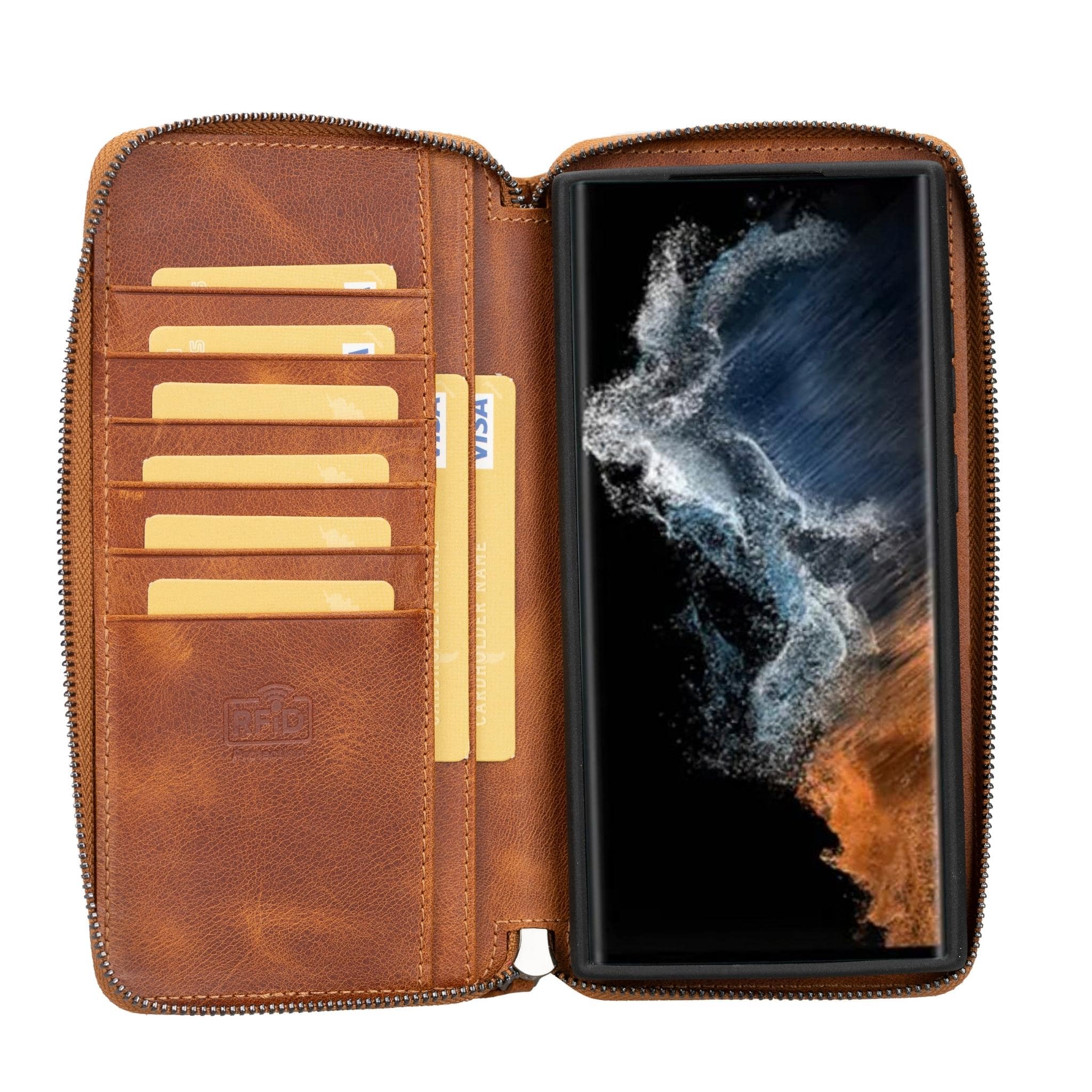 Samsung Galaxy S24 Ultra (6.9") Zippered Leather Wallet Cases