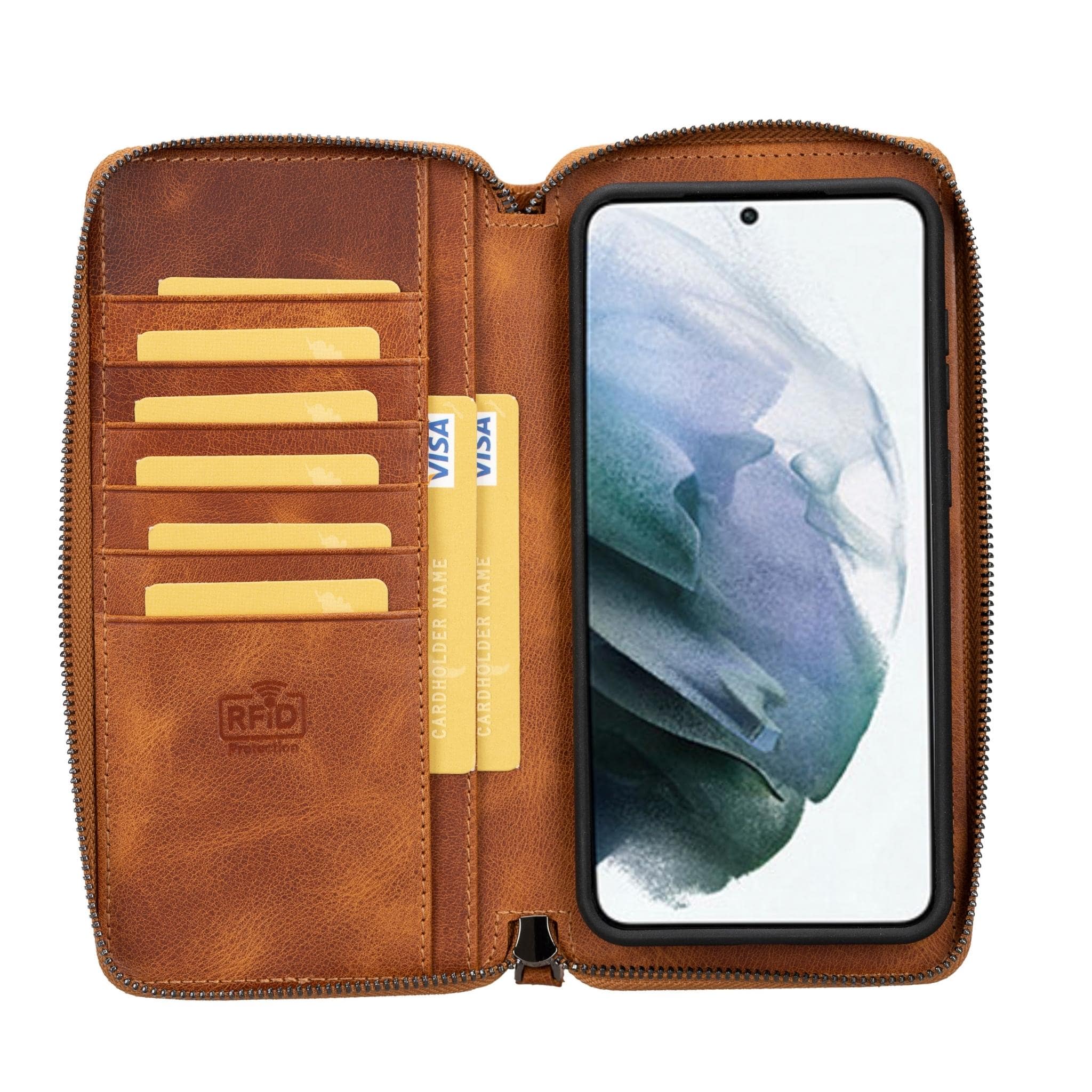 Samsung Galaxy S24 Ultra (6.9") Zippered Leather Wallet Cases