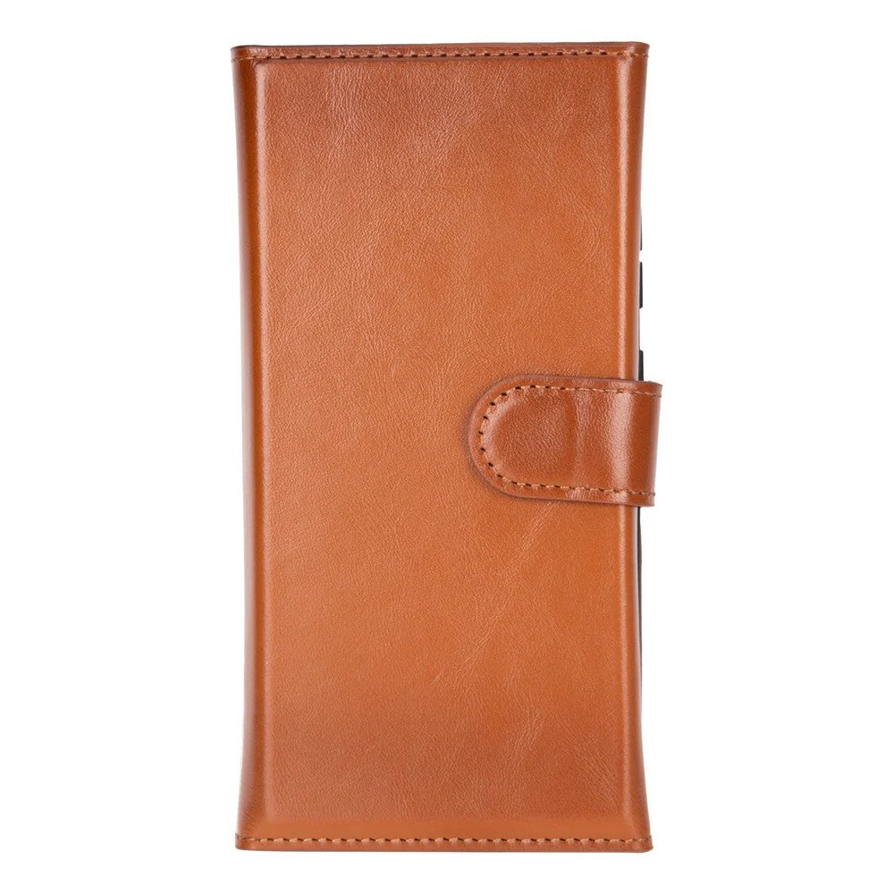 Brown leather phone case on a white background