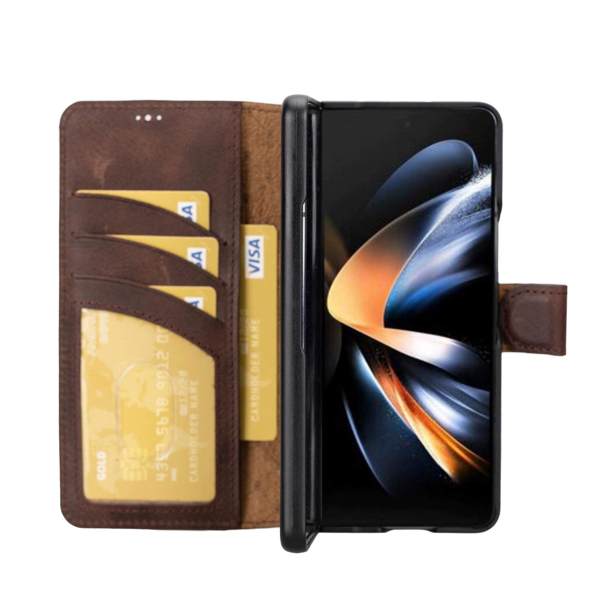 Étui portefeuille en cuir véritable pour Samsung Galaxy Z Fold 4