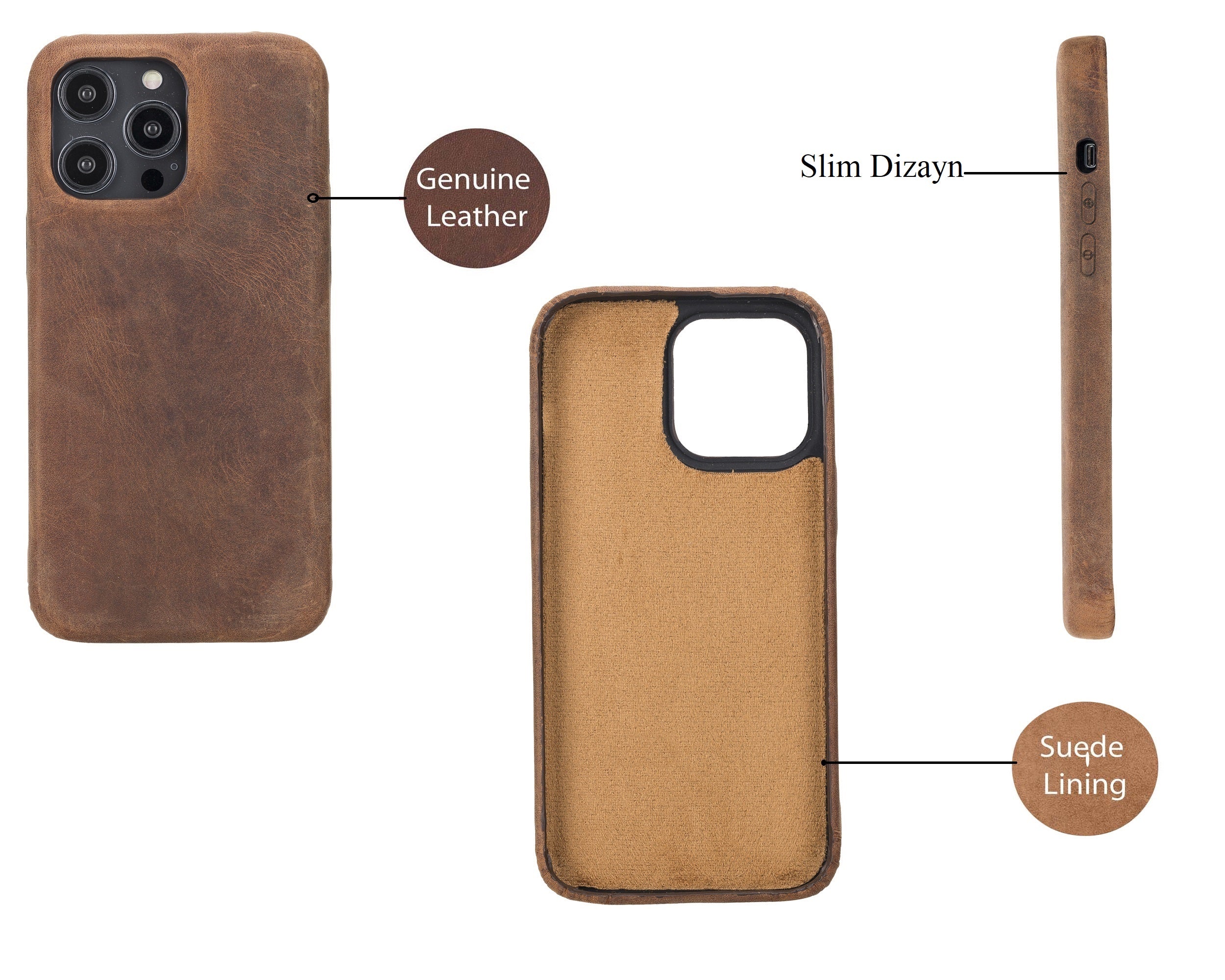Coque arrière intégrale en cuir véritable pour iPhone 14 Plus (6,7") F360