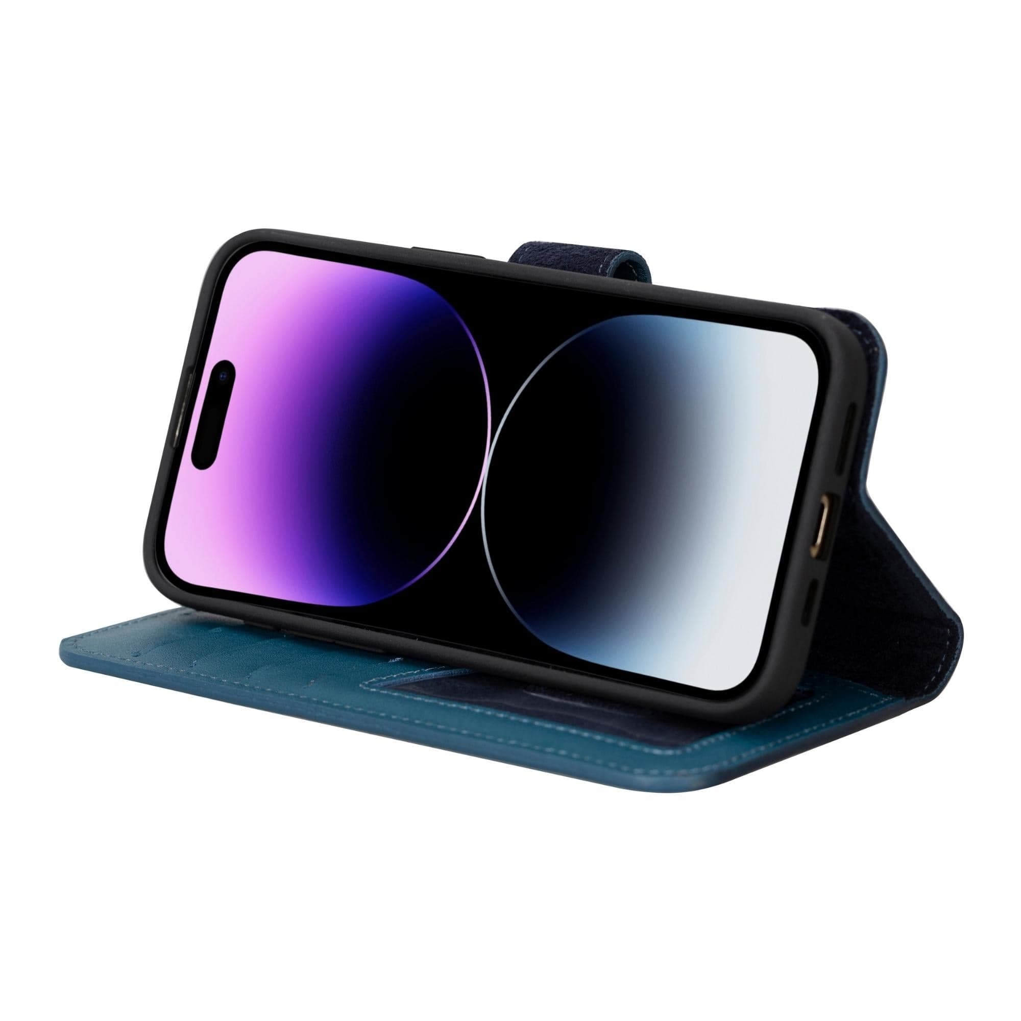 Étui portefeuille amovible en cuir véritable pour iPhone 15 Pro (6,1")