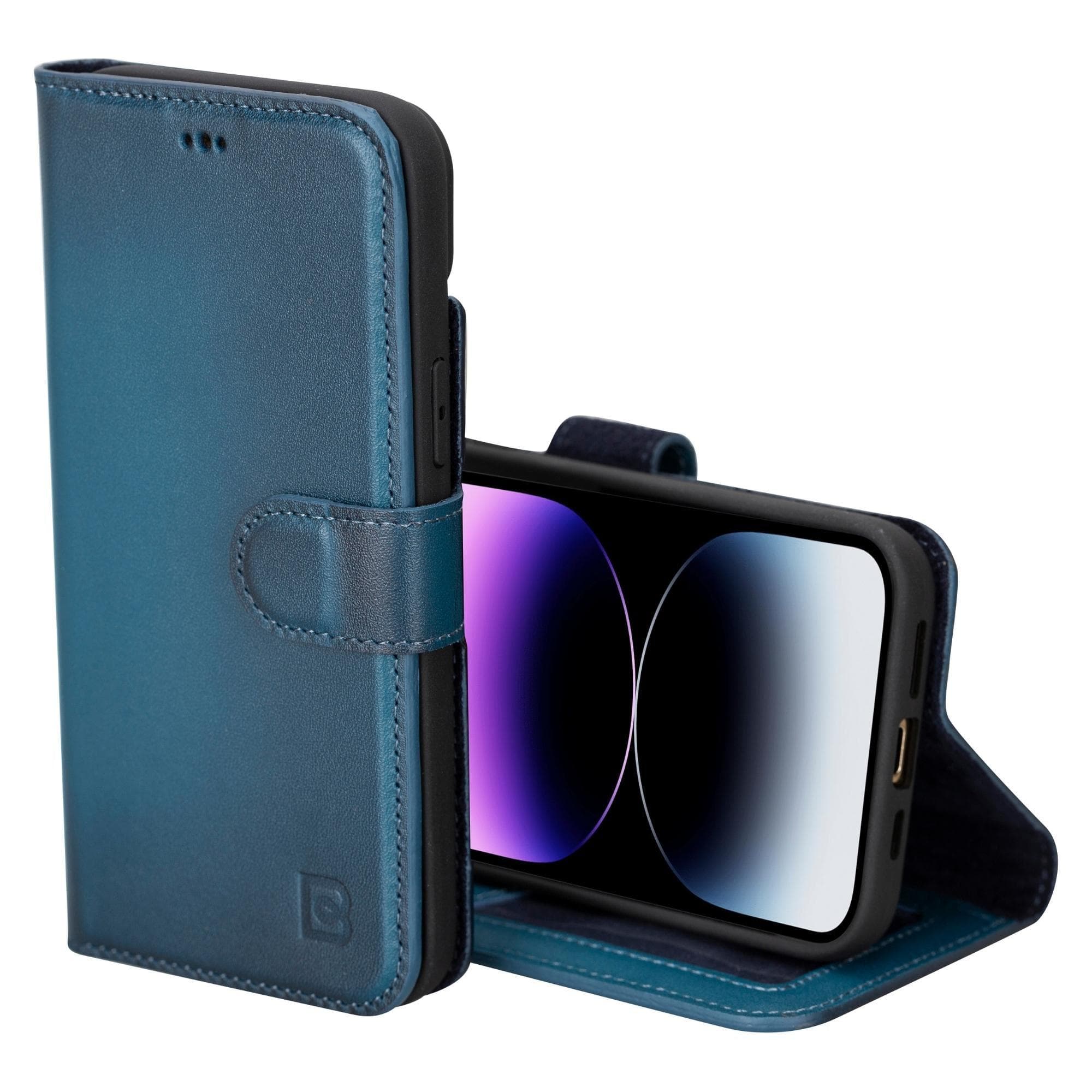 Étui portefeuille amovible en cuir véritable pour iPhone 15 Pro (6,1")