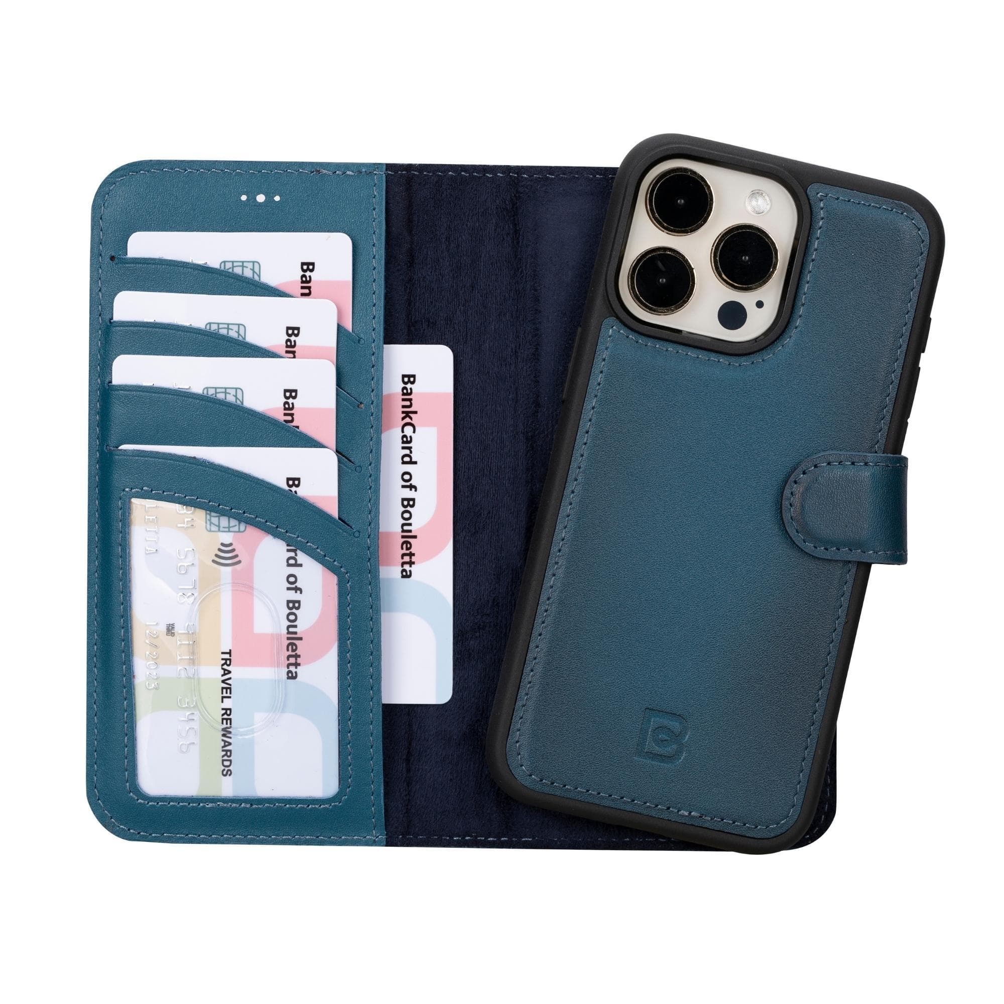 Étui portefeuille amovible en cuir véritable pour iPhone 15 Pro (6,1")