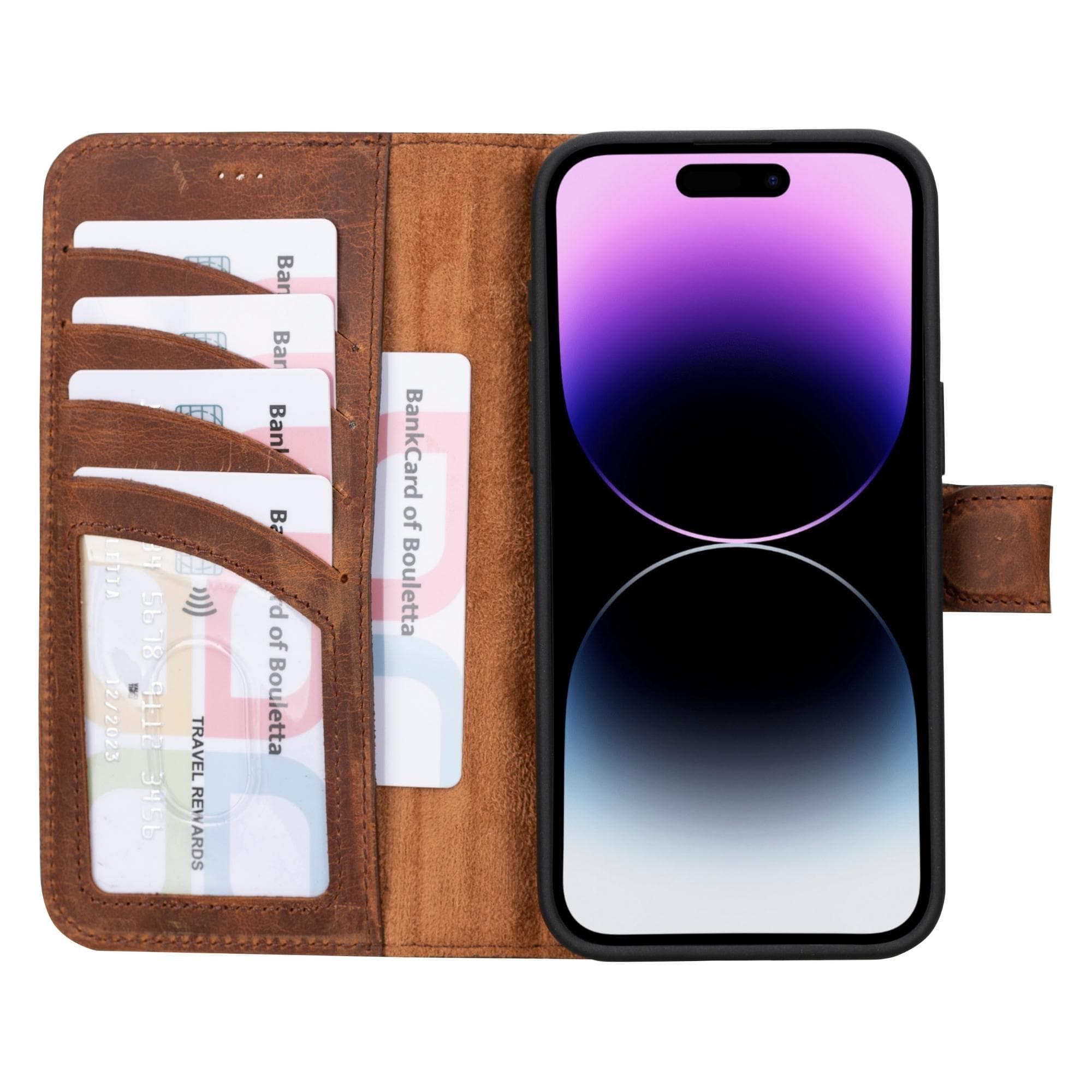 Étui portefeuille amovible en cuir véritable pour iPhone 15 Pro (6,1")