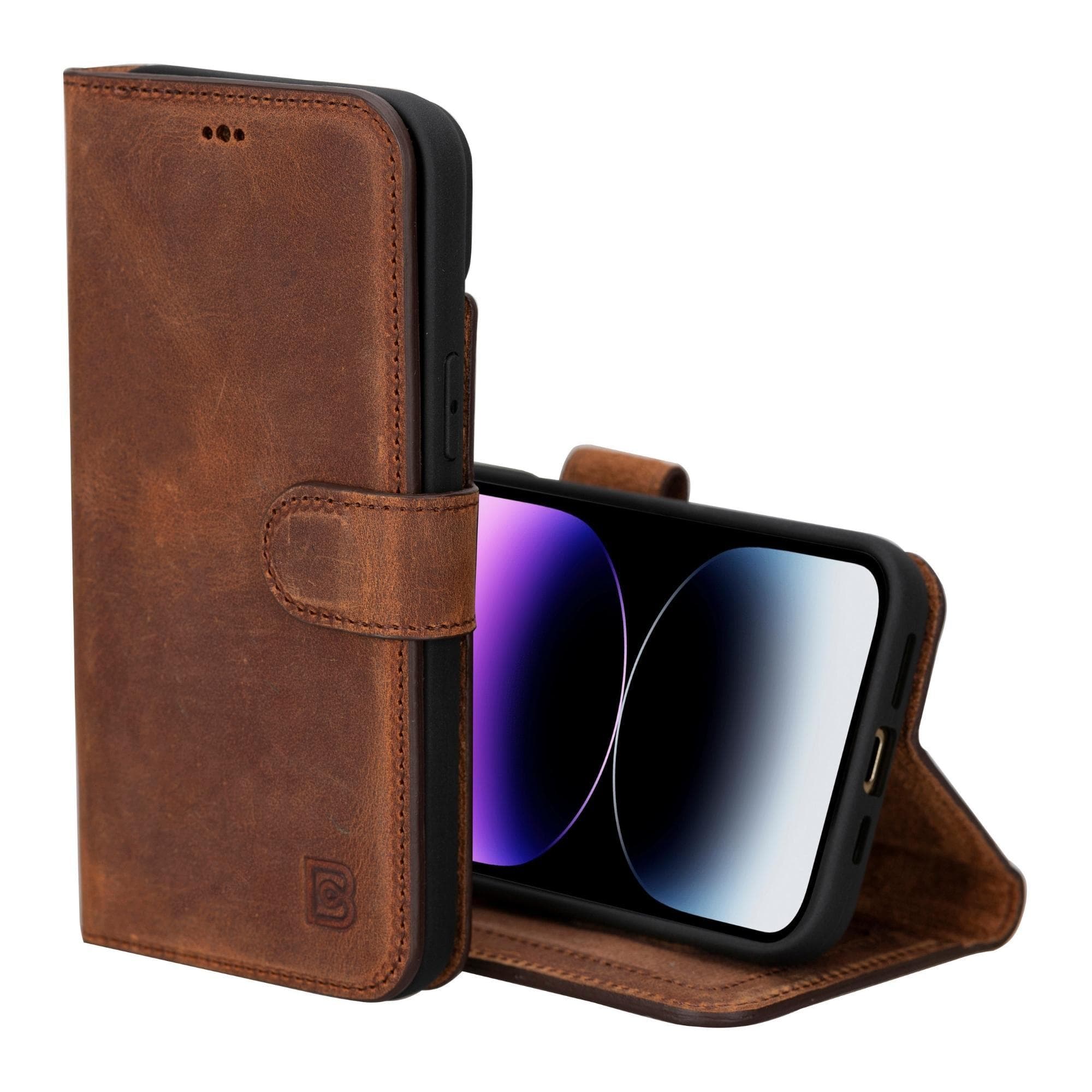 Étui portefeuille amovible en cuir véritable pour iPhone 15 Pro Max (6,7")