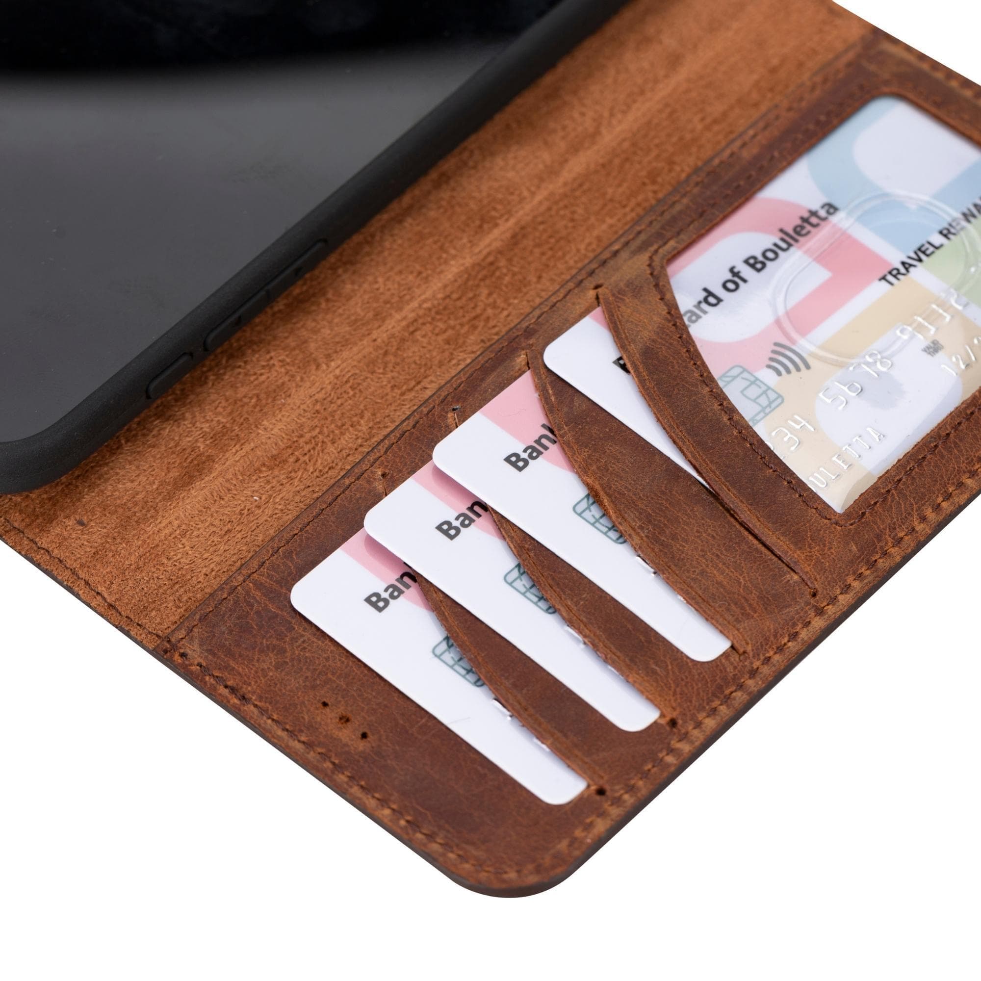 Étui portefeuille amovible en cuir véritable pour iPhone 15 Pro Max (6,7")