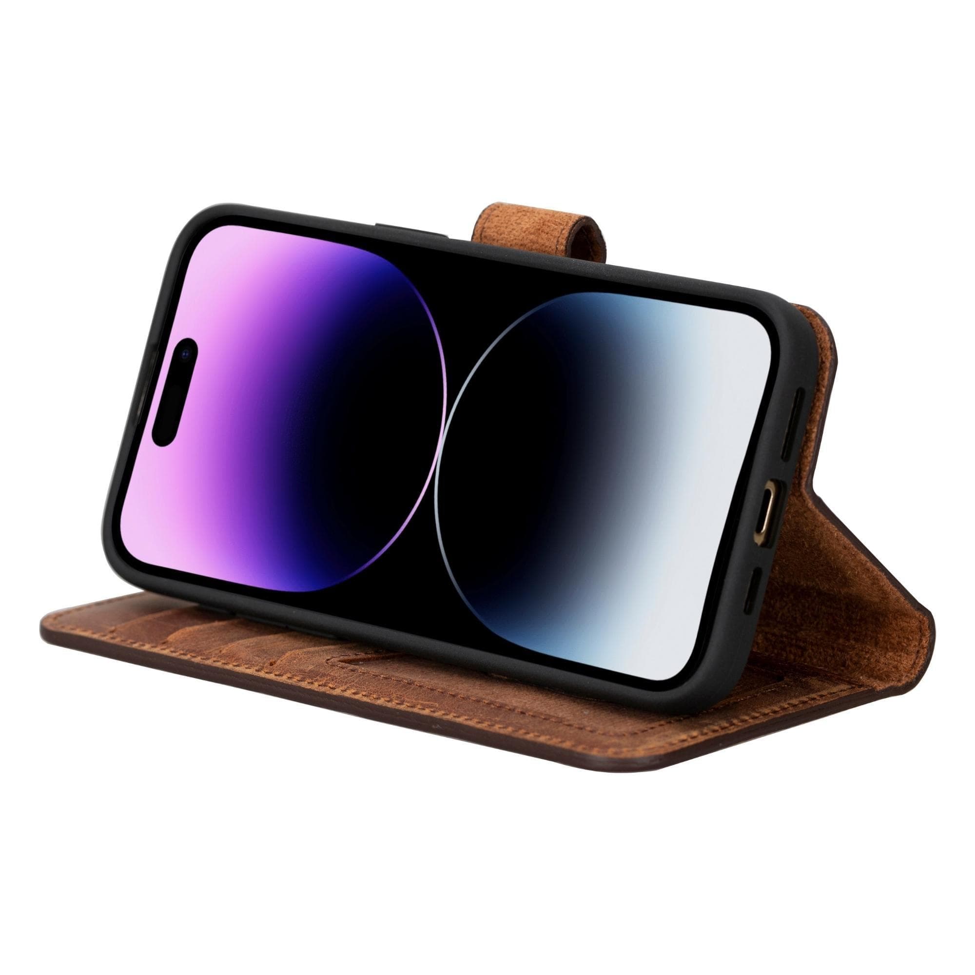 Étui portefeuille amovible en cuir véritable pour iPhone 15 Pro Max (6,7")
