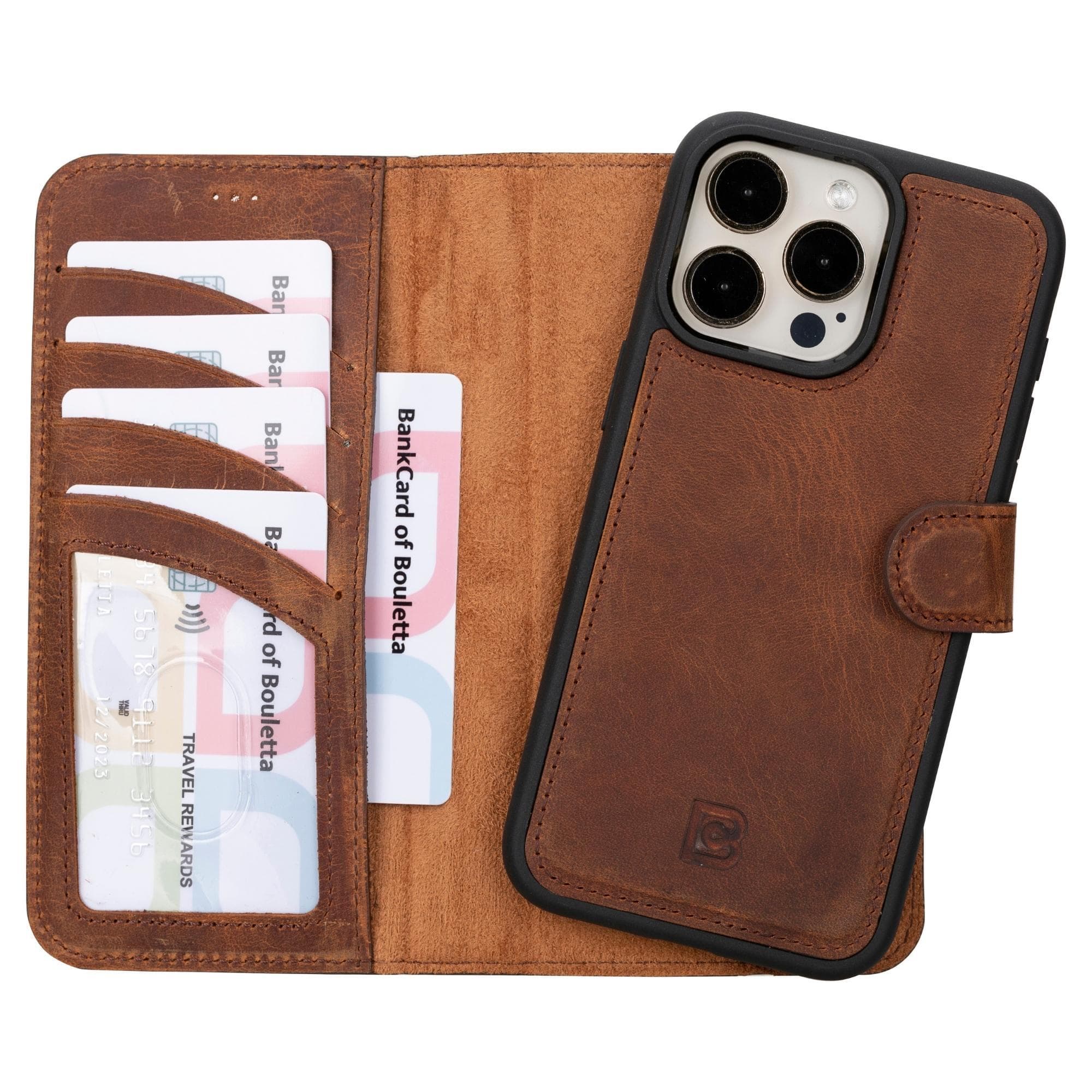 Étui portefeuille amovible en cuir véritable pour iPhone 15 Pro Max (6,7")