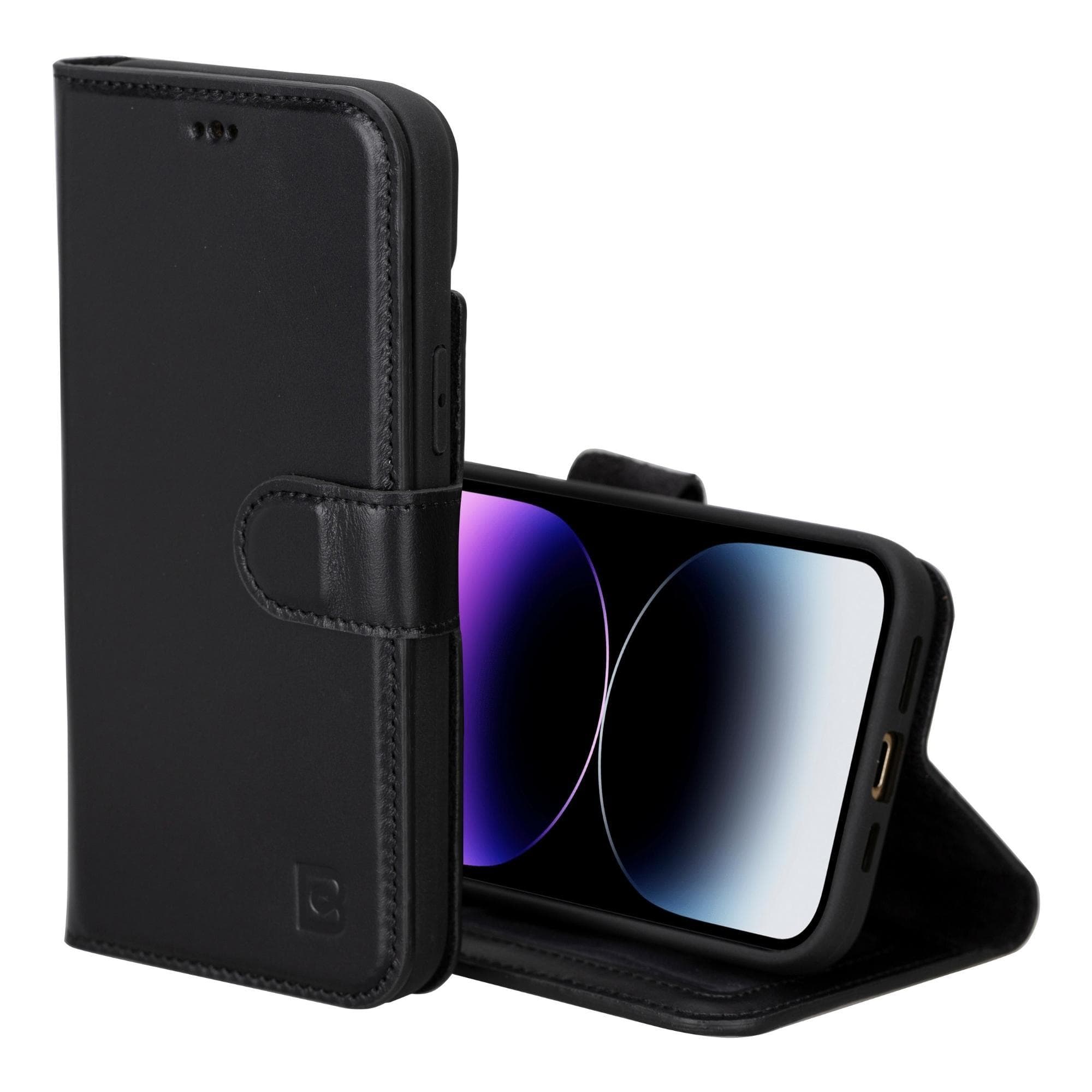 Étui portefeuille amovible en cuir véritable pour iPhone 15 Pro (6,1")