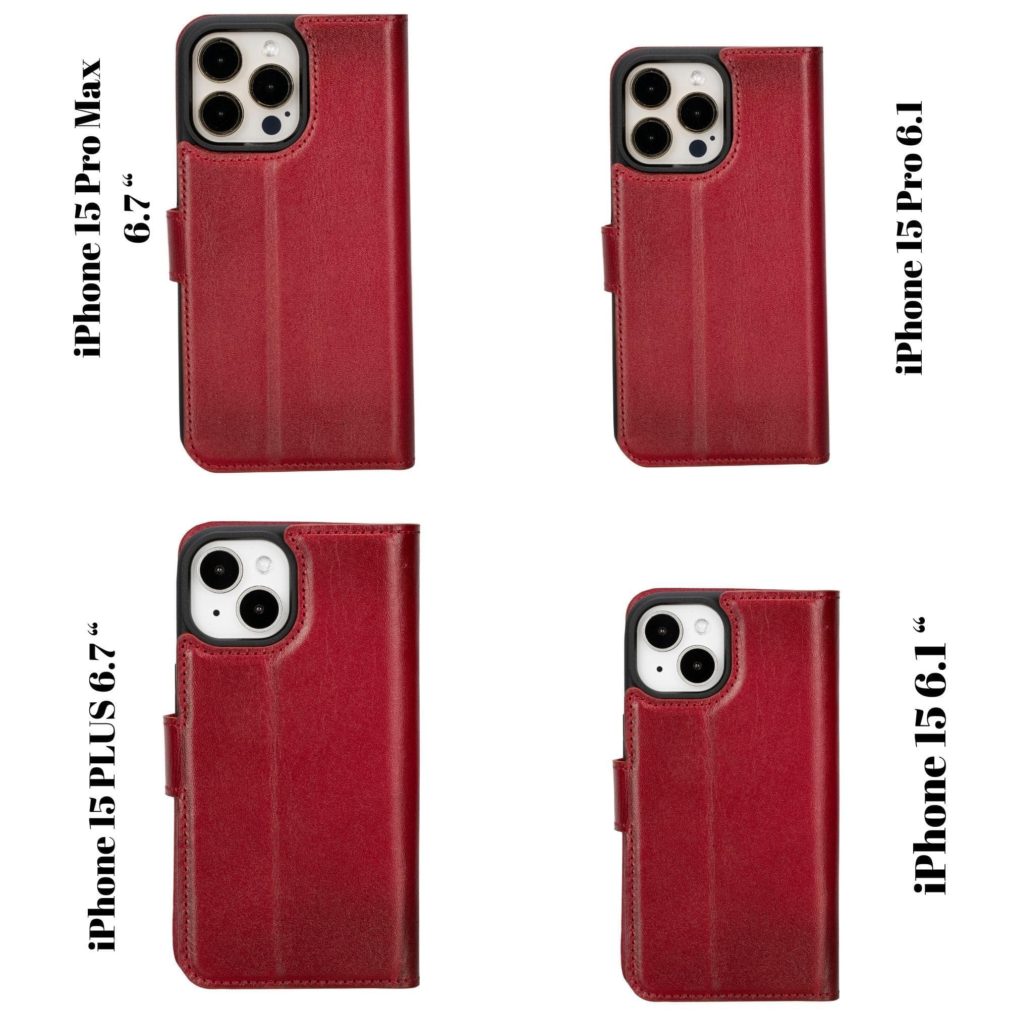 Étui portefeuille amovible en cuir véritable pour iPhone 15 Pro (6,1")