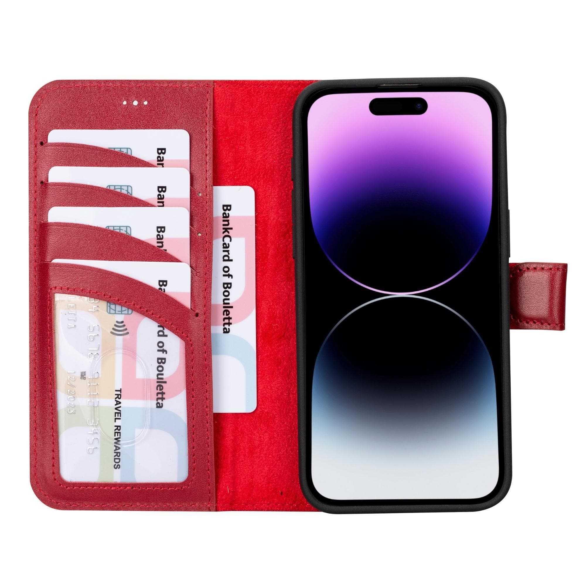Étui portefeuille amovible en cuir véritable pour iPhone 15 Pro (6,1")