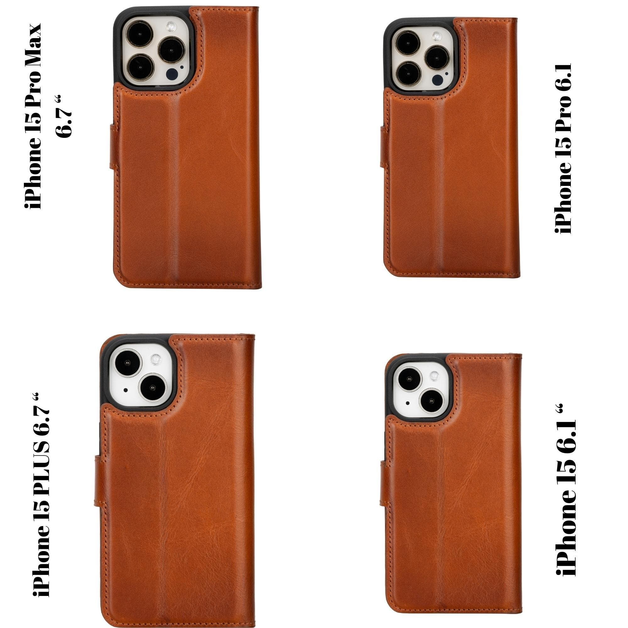 Étui portefeuille amovible en cuir véritable pour iPhone 15 Pro Max (6,7")