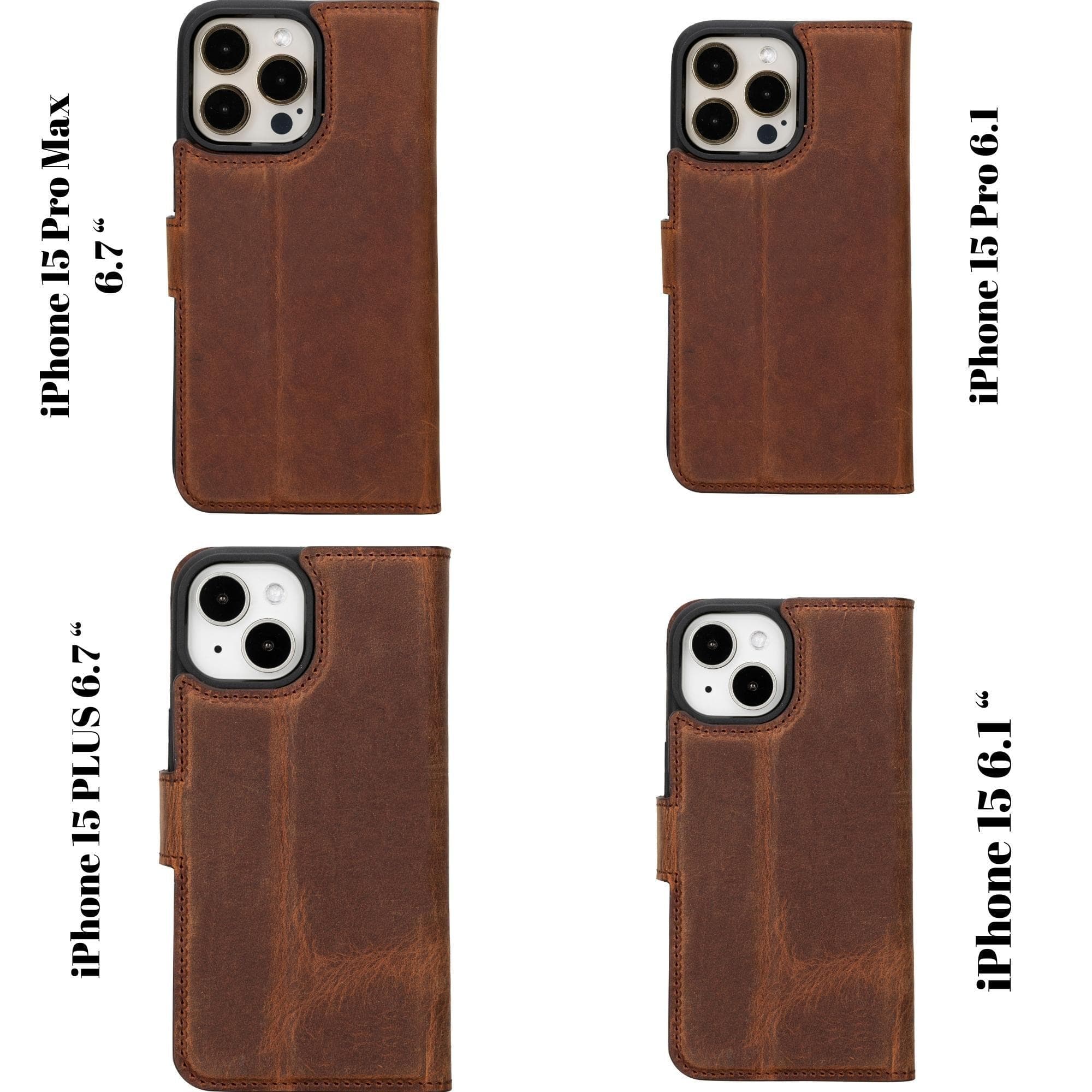 Étui portefeuille amovible en cuir véritable pour iPhone 15 Pro Max (6,7")