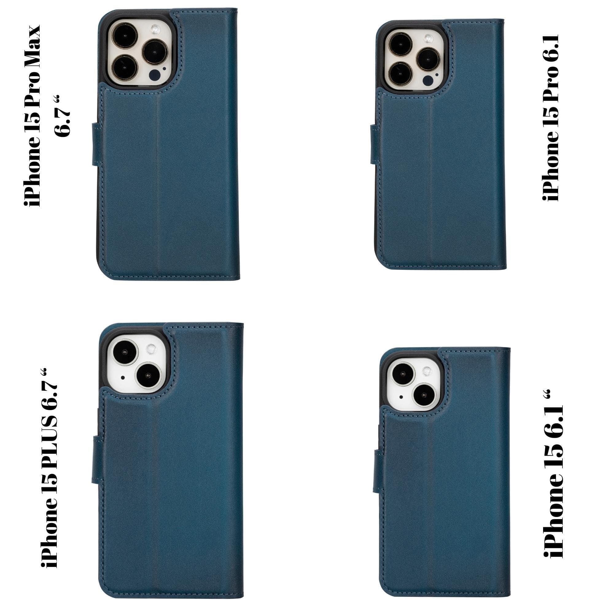 Étui portefeuille amovible en cuir véritable pour iPhone 15 Pro (6,1")
