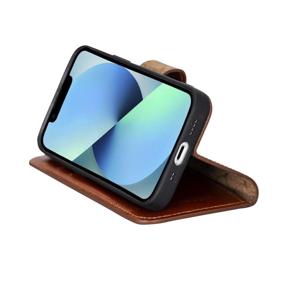 Étui portefeuille non détachable en cuir véritable pour iPhone 13