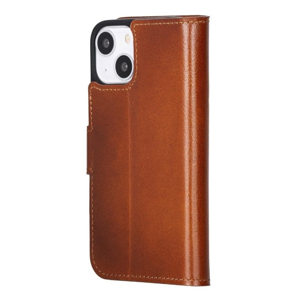 Étui portefeuille non détachable en cuir véritable pour iPhone 13