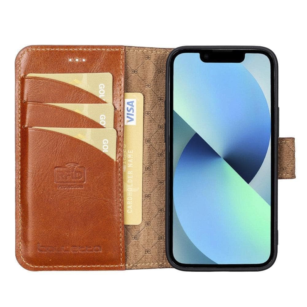 Étui portefeuille non détachable en cuir véritable pour iPhone 13