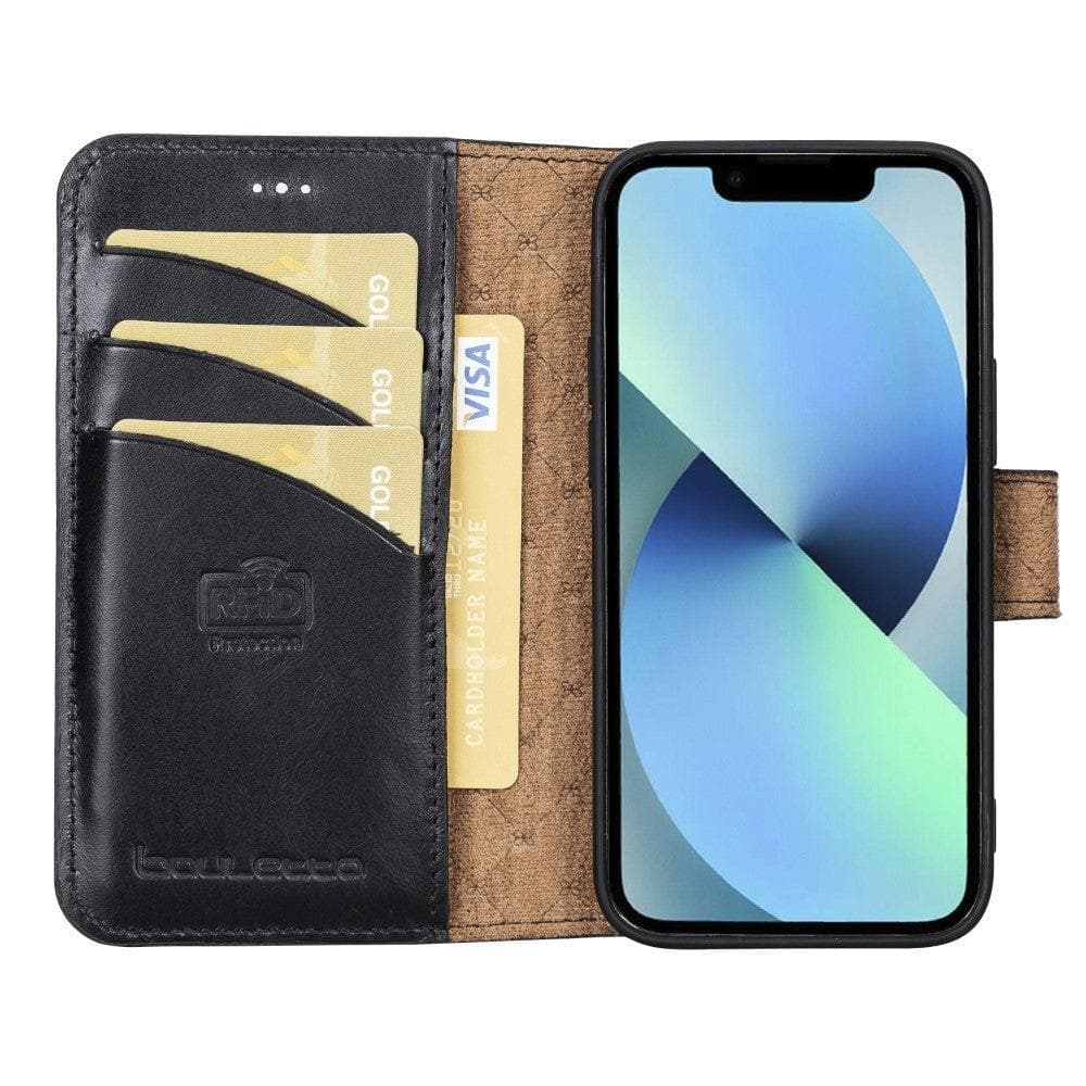 Étui portefeuille non détachable en cuir véritable pour iPhone 13
