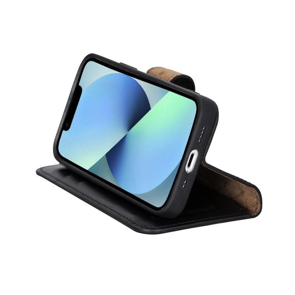 Étui portefeuille non détachable en cuir véritable pour iPhone 13