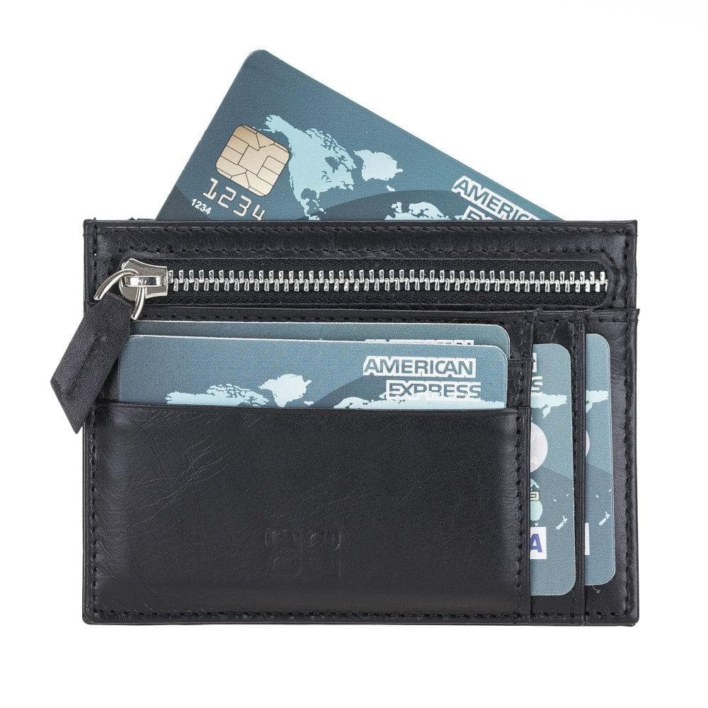 Porte-cartes zippé en cuir véritable