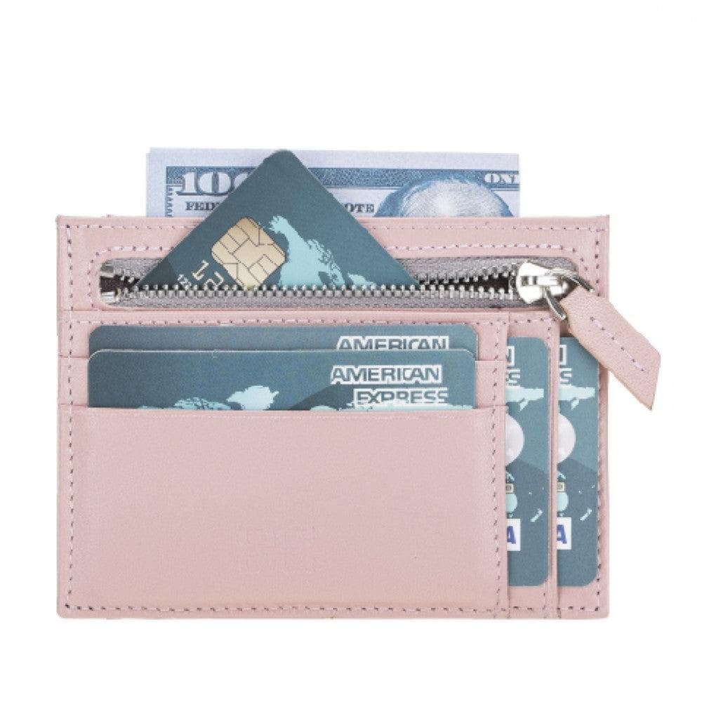 Porte-cartes zippé en cuir véritable